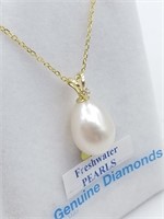 Pearl & Diamond Pendant w/Chain-New