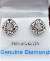 Sterling Silver Diamond Earrings-New