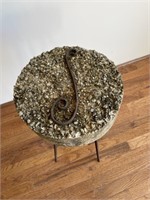 Hand Wrought Stone Stool with Iron Inlay