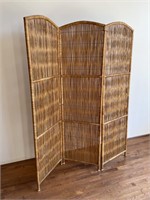 Mid Century Rattan Folding Screen Room Divider