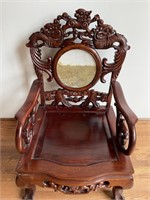 Chinese Rosewood & Marble Insert Dragon Throne Cha