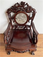 Chinese Rosewood & Marble Insert Dragon Throne Cha