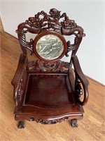 Chinese Rosewood & Marble Insert Dragon Throne Cha