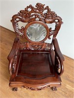 Chinese Rosewood & Marble Insert Dragon Throne Cha