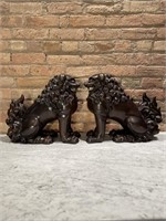 Pair Chinese Bronze Foo Dogs Signed Monroe