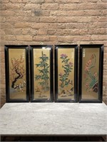Set 4 Chinese Hardstone Relief Panels with Glass