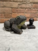 Early 1900s Concrete Frog & Cast Iron Finial
