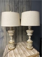 Pair of Distressed Painted Lamps