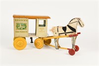 EARLY BORDEN'S HORSE DRAWN WAGON PULL TOY