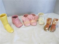 6pc - McCoy Baby Shoe / Figural Planters / Western