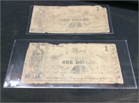 (2) 1861 BANK OF NORTH CAROLINA $1 NOTES