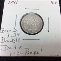 RARE 1841 SEATED LIBERTY DOUBLE DATE