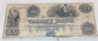 1833 $20 THE VALLEY BANK OF MARYLAND BANK SCRIPT