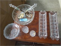 1 salad bowl, utensils, 2 trays, 3 candle holders