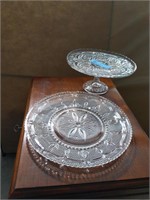 Glass cake plate on stand and platter