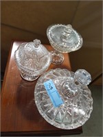 3 glass candy dishes with lids