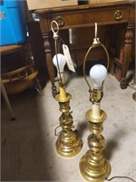 Pair of brass lamps no shades