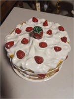 Ceramic strawberry cake plate with cover