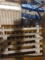 2 sewing baskets, thread spool holder, misc