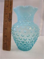 Fenton Blue Opalescent Hobnail Vase - not marked
