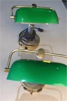 2 green and gold desk lamps, not tested