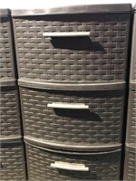 Plastic storage drawers with contents