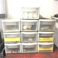 (10) Storage Boxes of Various Hardware Items