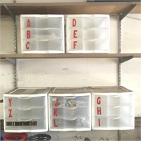 (5) Storage Boxes of Various Hardware Items
