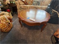 Round Coffee Table w/ Leather Inlay top 35" round