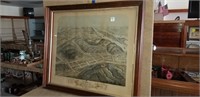 1869 MCGREGOR IA. BIRDSEYE VIEW FRAMED MAP LITHO