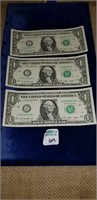 3 $1 DOLLAR  STAR NOTES IN SEQUENTIAL ORDER