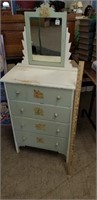CHILDS TALL PAINTED DRESSER W/ MIRROR 46 IN.