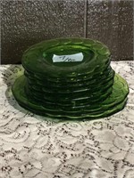 Lot of 8 vintage green glass plates