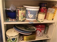 2 Shelves Of Vintage Tins W/ Misc Kitchen Items