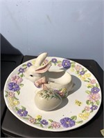 Decorative plate with rabbit and egg