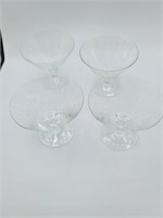 Set of four Crystal etched sherbets / Deserts