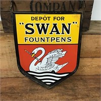 Exceptional Original Swan Fountpens Sign in Hanger