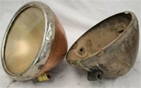 2 Antique Car Lights one brass with glass