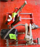 Two chain saw sharpening tools, one electric