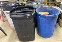Large lot of trash cans