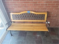 Small Wooden Park Bench Wrought Iron Frame 49