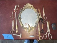 Small Vintage Wall Mirror, Scissors 9 1/2" x 12