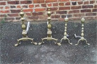 2 Pairs of Brass Andirons