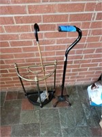 Cast Iron & Brass Umbrella/Cane Stand w/ 2 Canes