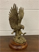 Brass Eagle Sculpture on Wooden Base