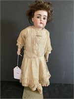 17'' Anitque Porcelain Head Doll with Leather Body