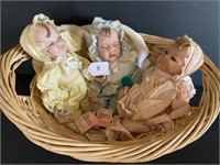 Basket with 3 Paridse Galleries Porcelain Dolls
