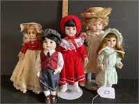 5 Porcelain Collector Dolls
