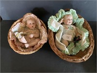 2 Basket's with 2 Porcelain Dolls