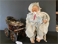 Wicker Doll Chair with Royal Vienna Vinyl Doll